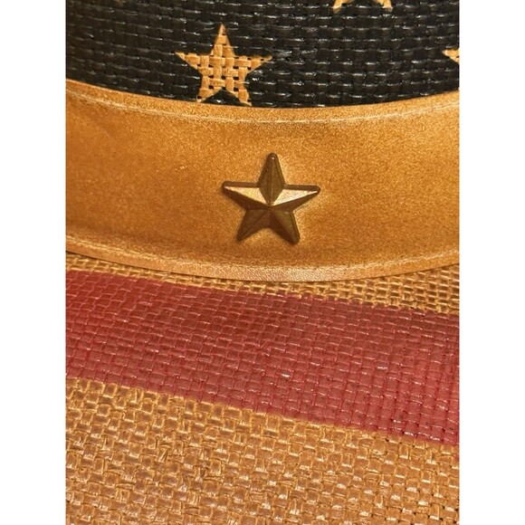 Vintage Tea Stained USA American Flag Shape It Brim Western Cowboy Hat Unisex - Picture 10 of 14